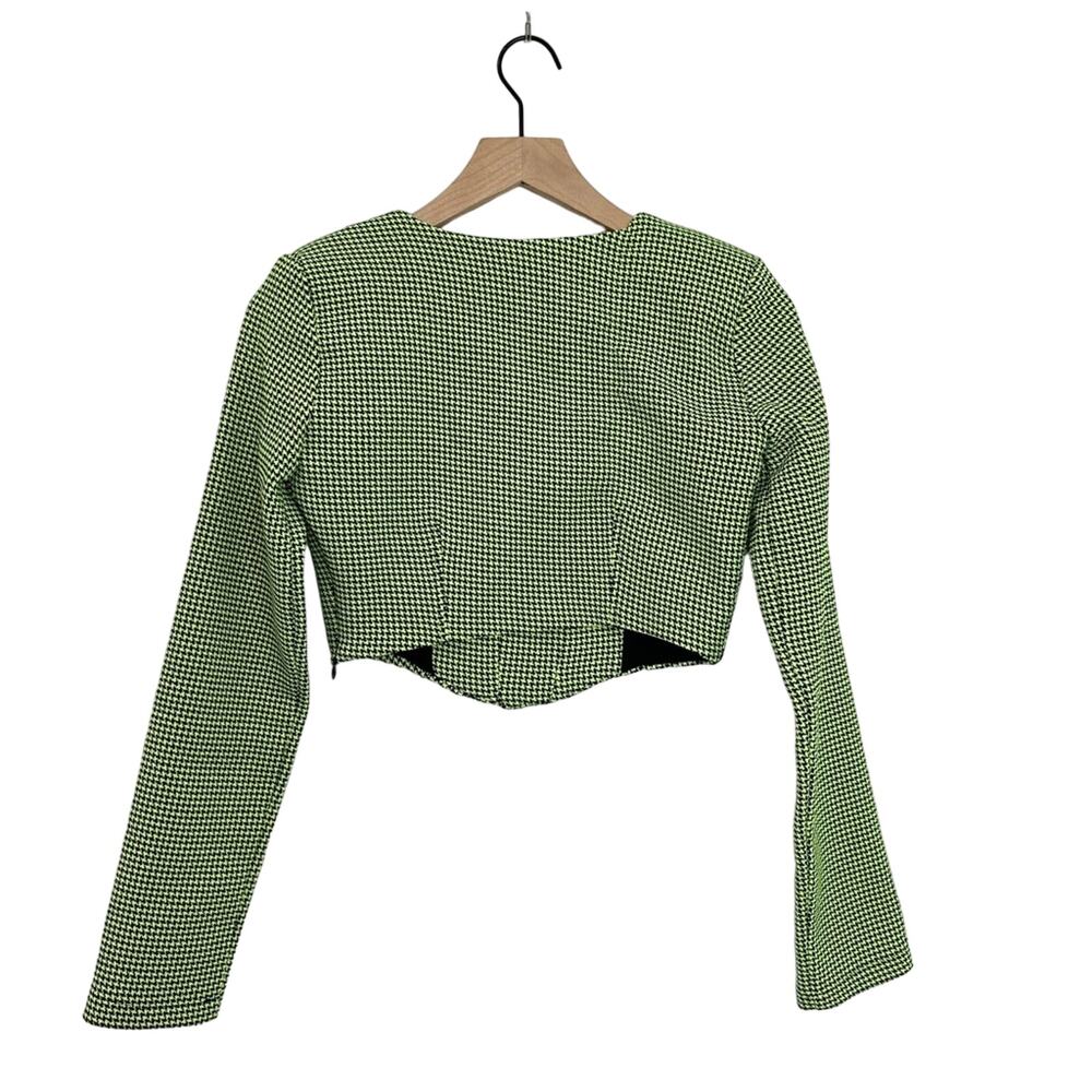 NWT Zara Houndstooth Neon Green Corset Bustier Crop Top Size small - Picture 4 of 12